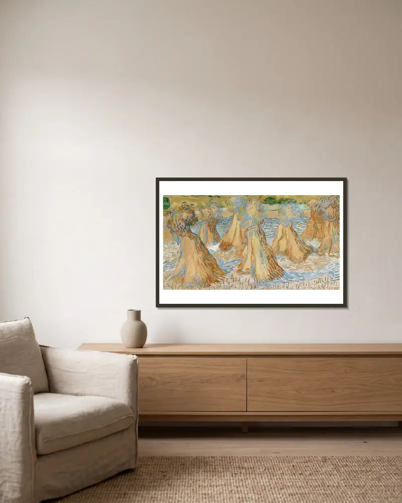 Pšeničné snopy, Vincent van Gogh v rámu na stěně