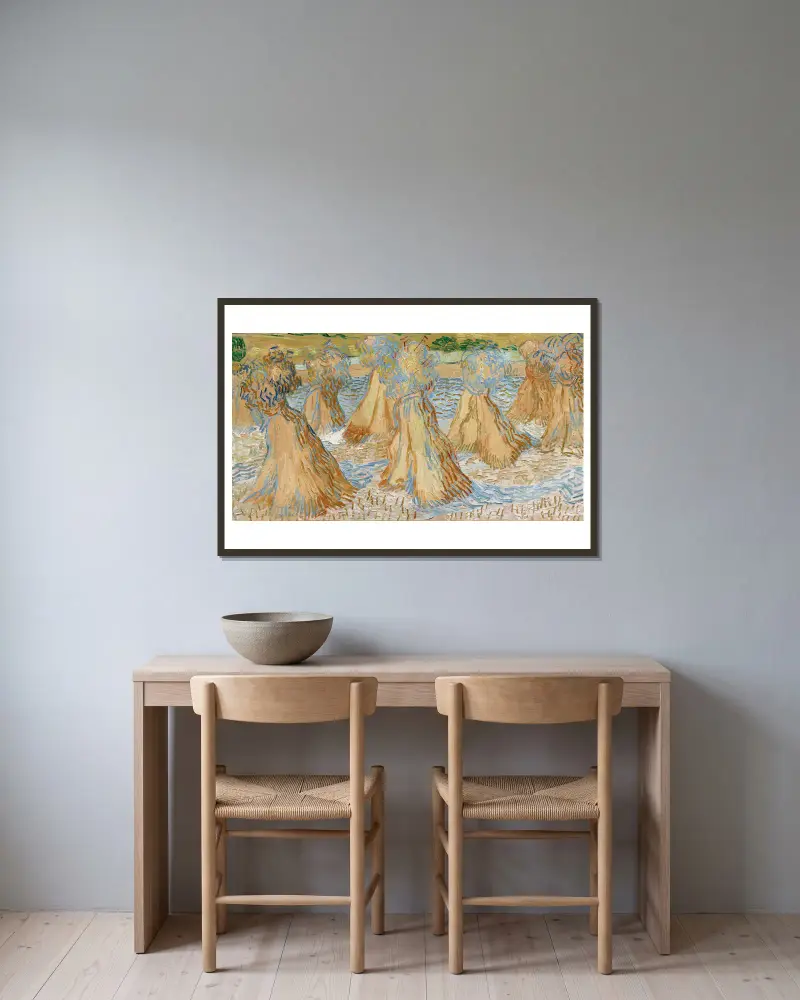 Pšeničné snopy, Vincent van Gogh v rámu na stěně