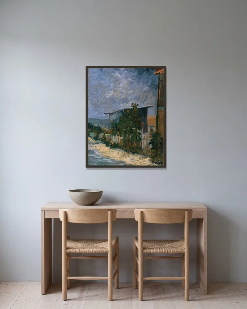 Skydd på Montmartre av Vincent van Gogh inramad på en vägg