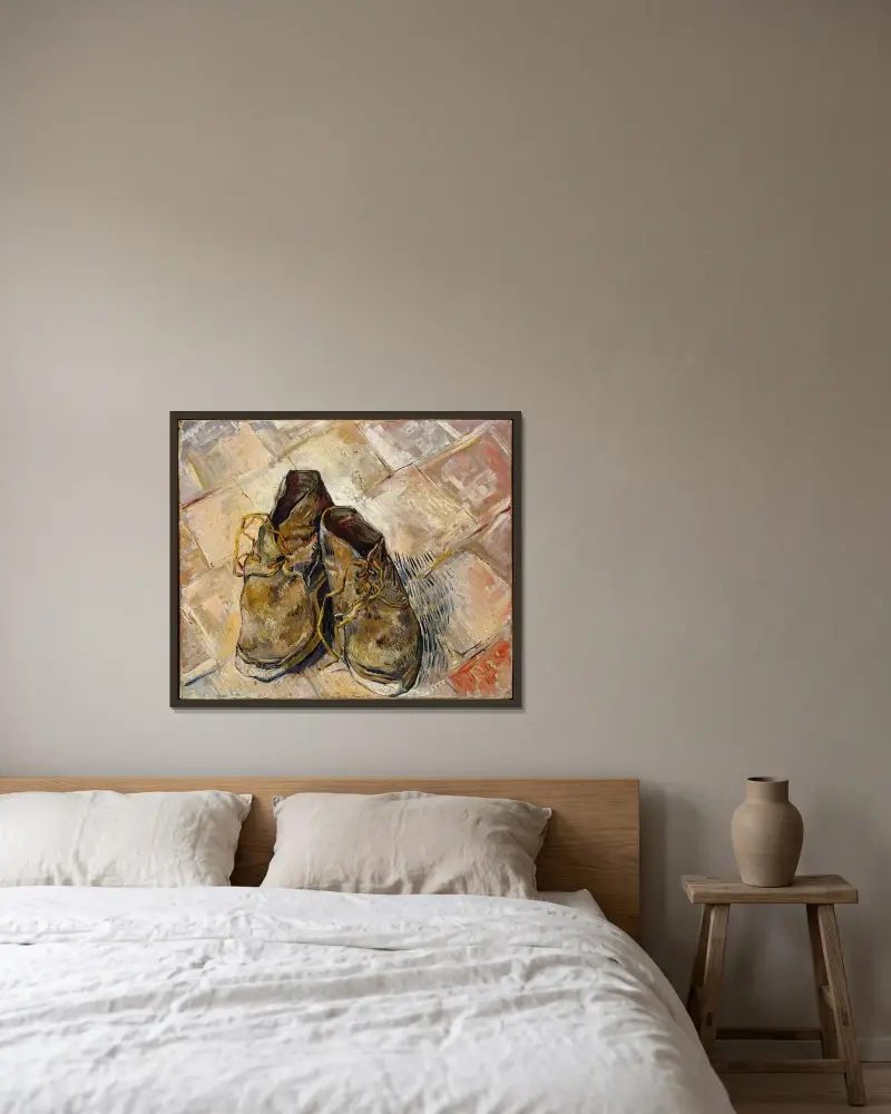 Shoes av Vincent van Gogh inramad på en vägg