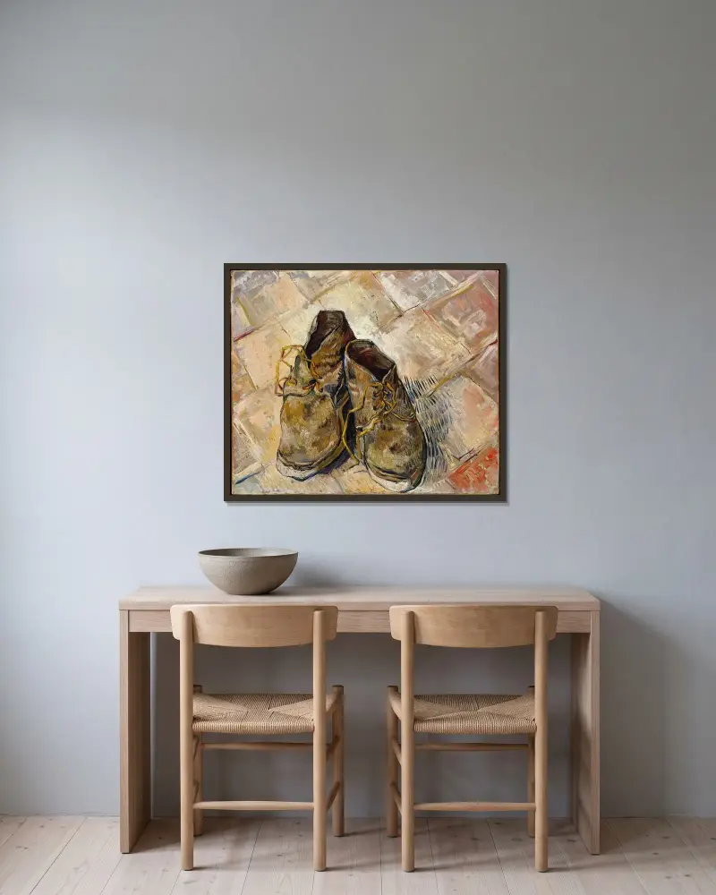 Shoes av Vincent van Gogh inramad på en vägg