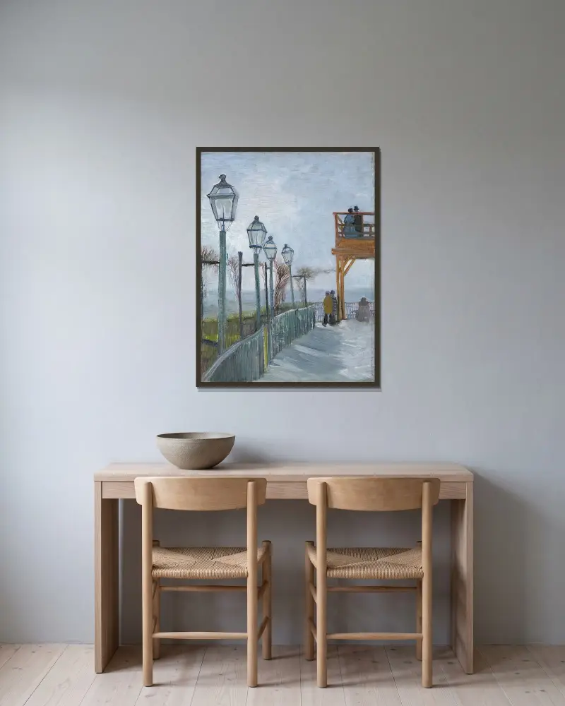 Terrasse och utsiktsplattform vid Moulin de Blute-Fin, Montmartre av Vincent van Gogh inramad på en vägg