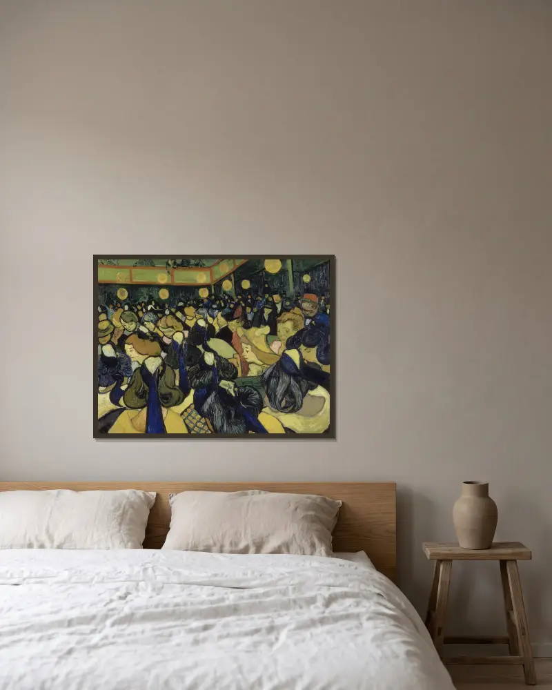 The Dance Hall In Arles av Vincent van Gogh inramad på en vägg