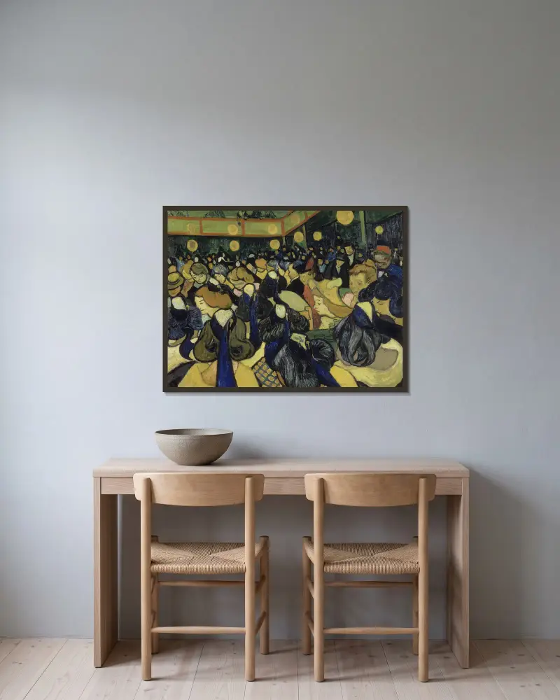 The Dance Hall In Arles av Vincent van Gogh inramad på en vägg