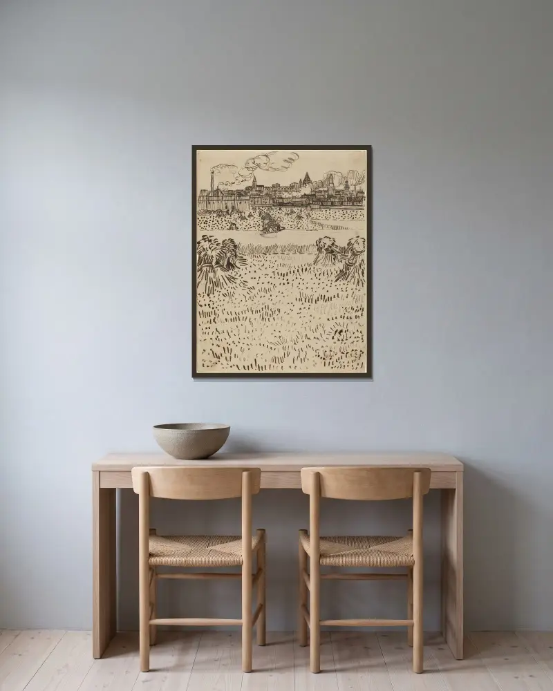 The Harvest, 1888 – nr 2 av Vincent van Gogh inramad på en vägg