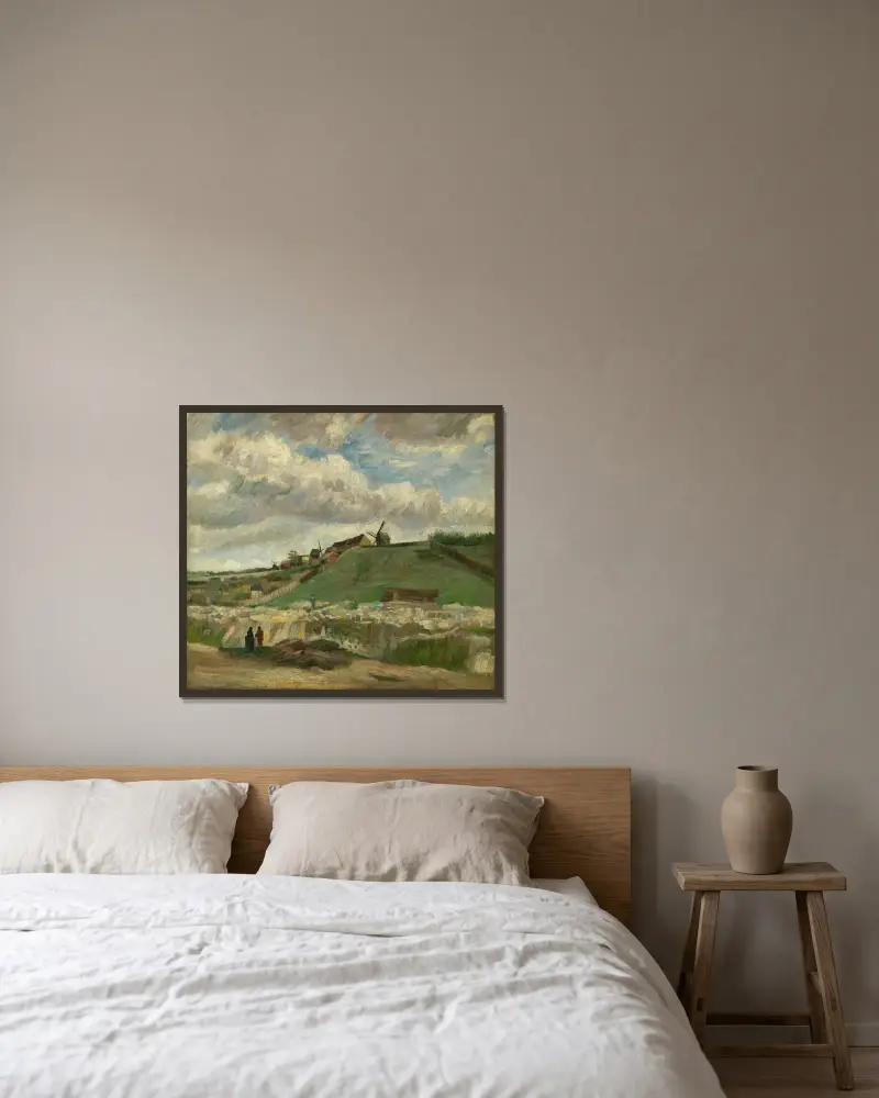 Kullen Montmartre med stenbrott, 1886 – nr 2 av Vincent van Gogh inramad på en vägg