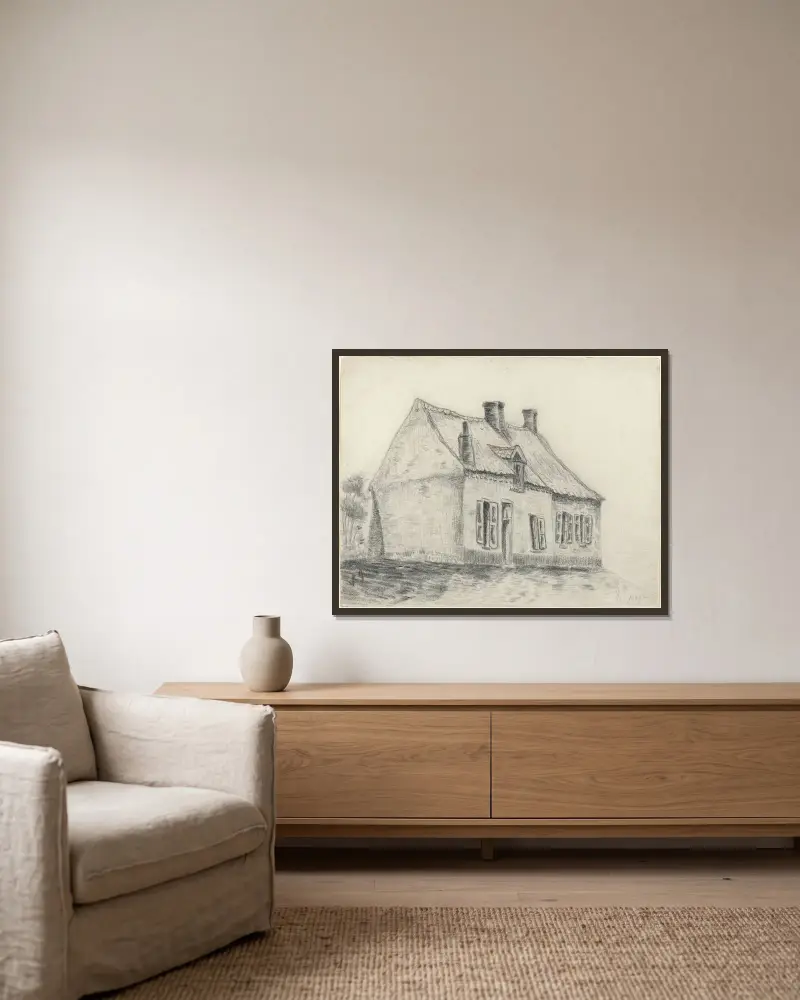Das Magrot-Haus in Cuesmes von Vincent van Gogh gerahmt an einer Wand