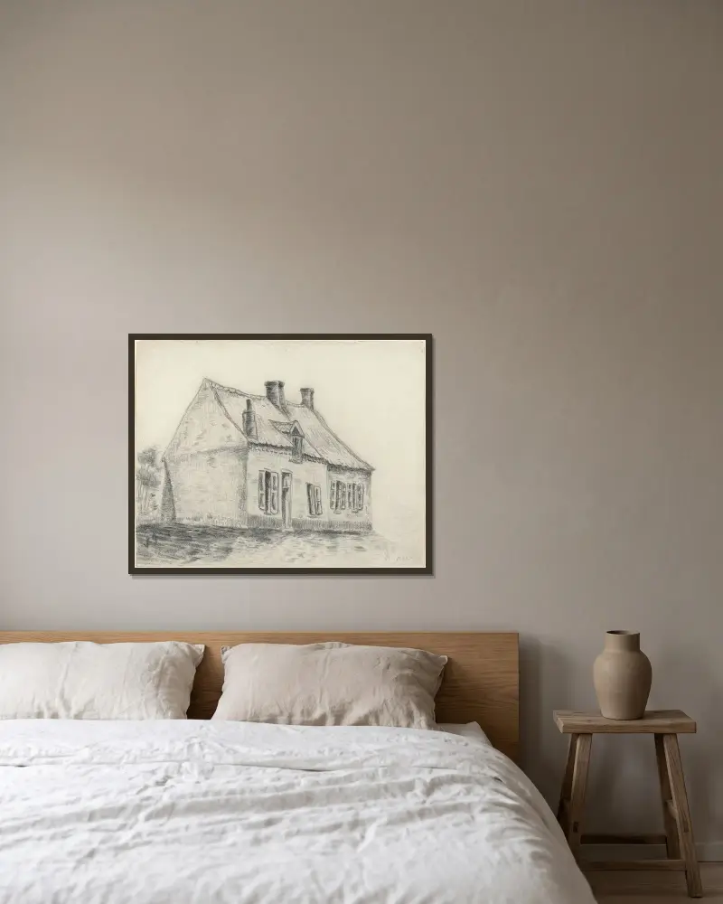 Das Magrot-Haus in Cuesmes von Vincent van Gogh gerahmt an einer Wand