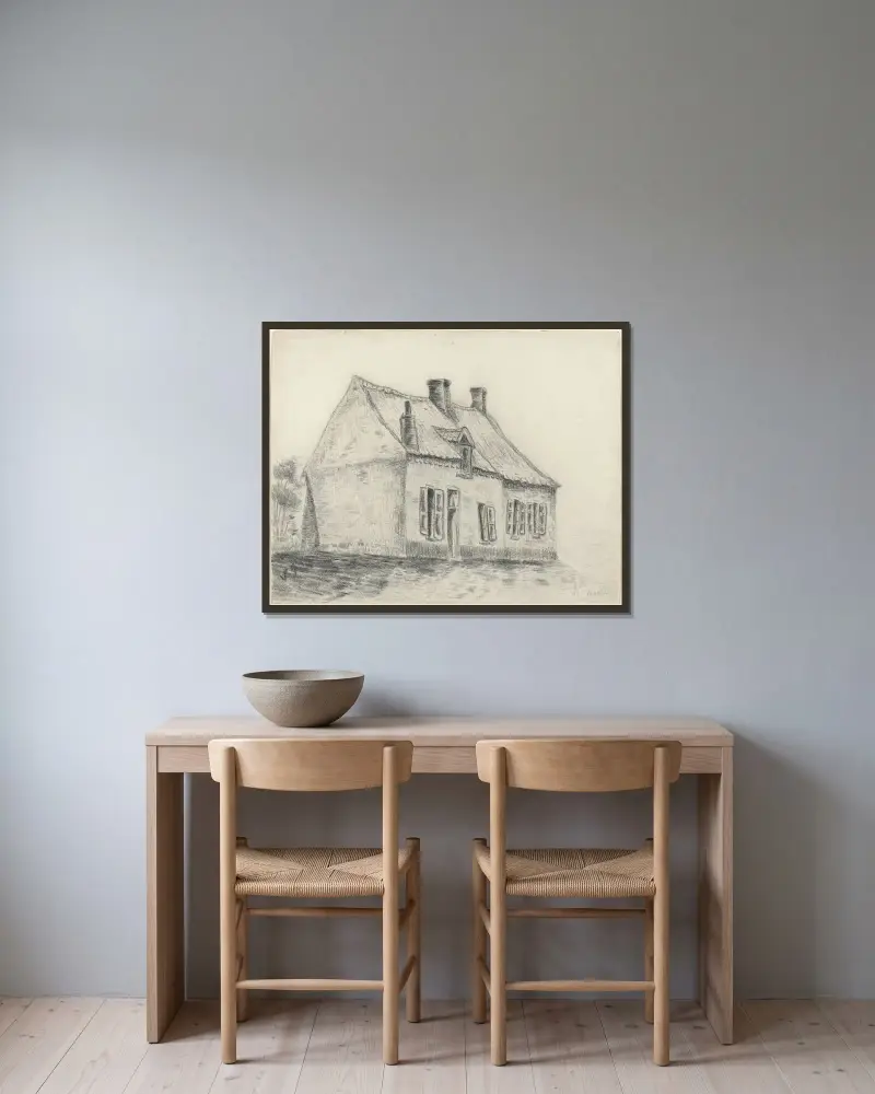 Das Magrot-Haus in Cuesmes von Vincent van Gogh gerahmt an einer Wand