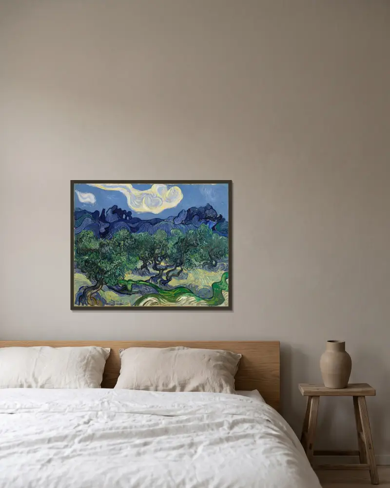 The Olive Trees av Vincent van Gogh inramad på en vägg