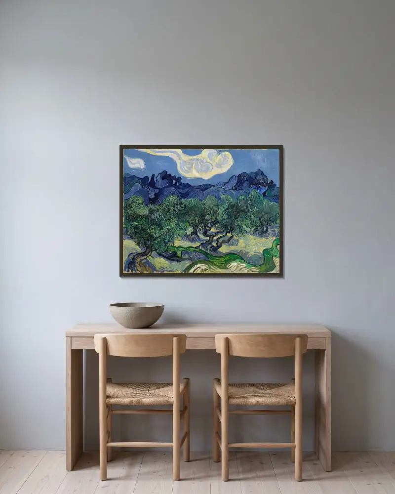 The Olive Trees av Vincent van Gogh inramad på en vägg