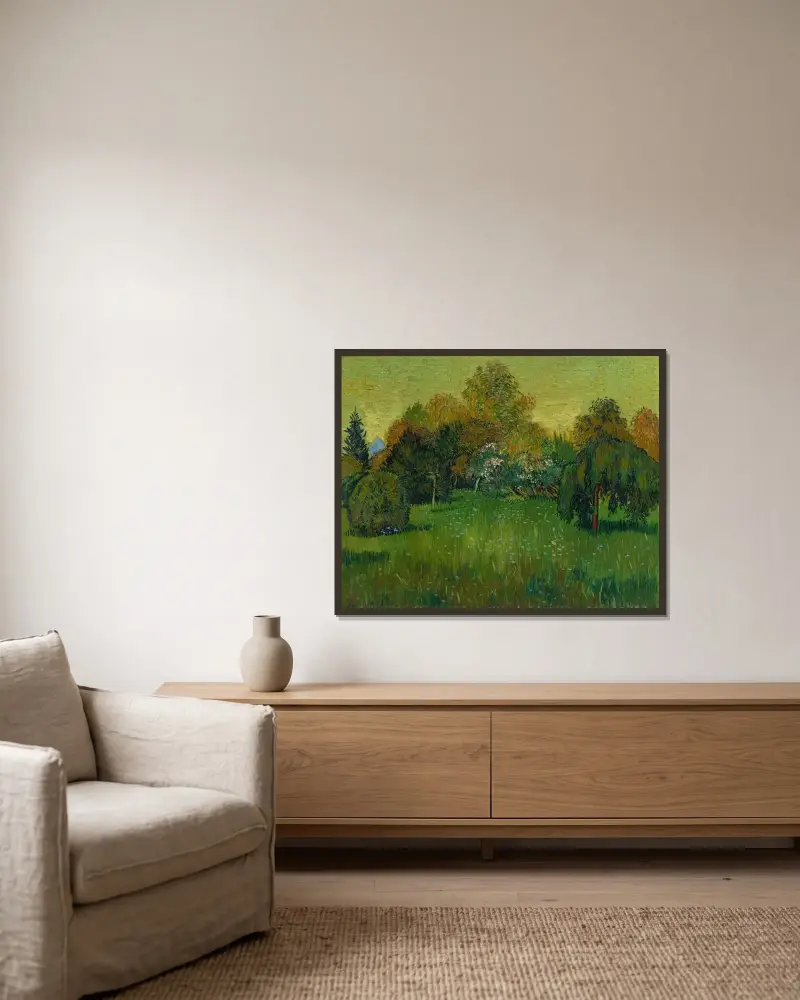 The Poet’s Garden av Vincent van Gogh inramad på en vägg