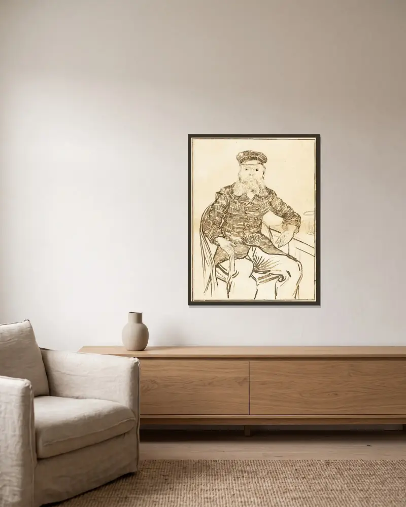 Der Postbote Joseph Roulin von Vincent van Gogh gerahmt an einer Wand