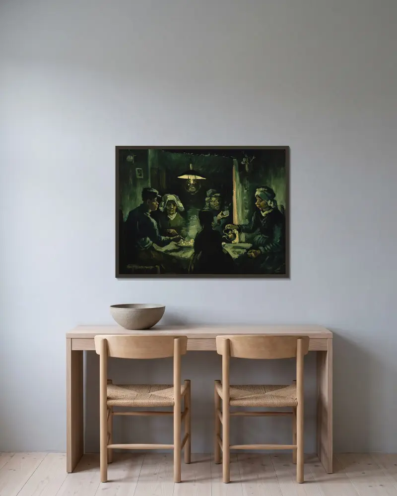 Potatisätarna av Vincent van Gogh inramad på en vägg