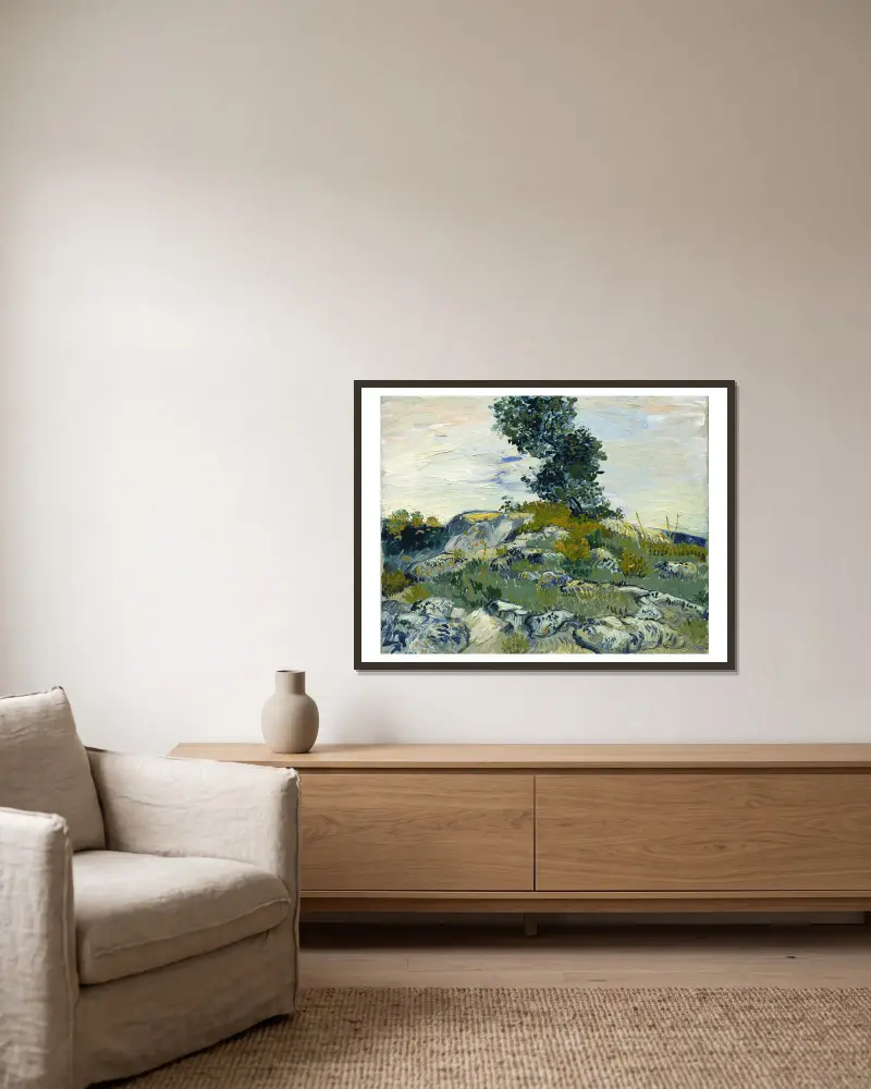 Die Felsen von Vincent van Gogh gerahmt an einer Wand