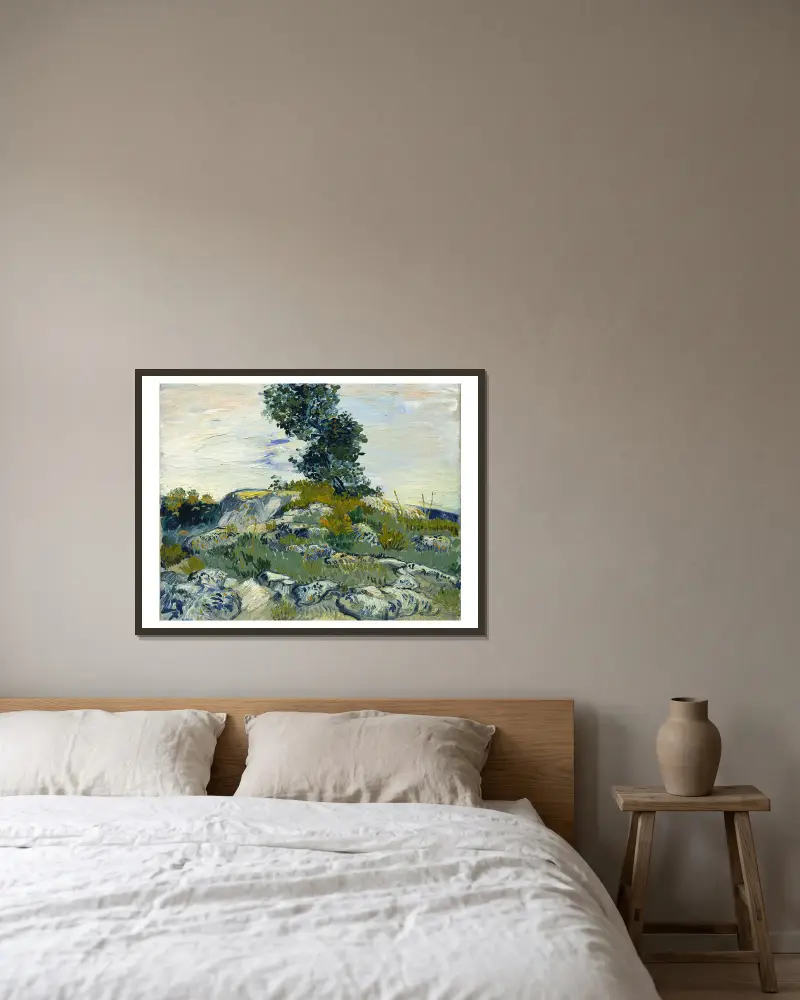 Die Felsen von Vincent van Gogh gerahmt an einer Wand