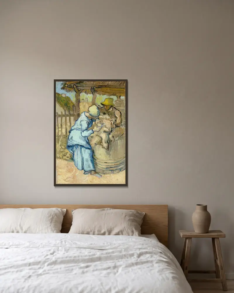 Die Schafschererin (nach Millet) von Vincent van Gogh gerahmt an einer Wand