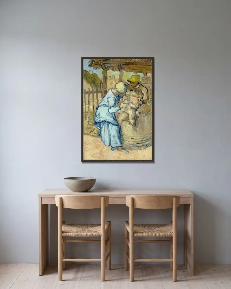Die Schafschererin (nach Millet) von Vincent van Gogh gerahmt an einer Wand