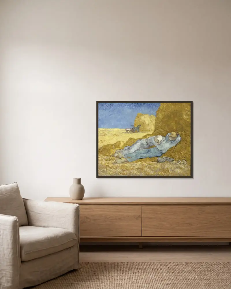 Polední odpočinek (podle Milleta), Vincent van Gogh v rámu na stěně