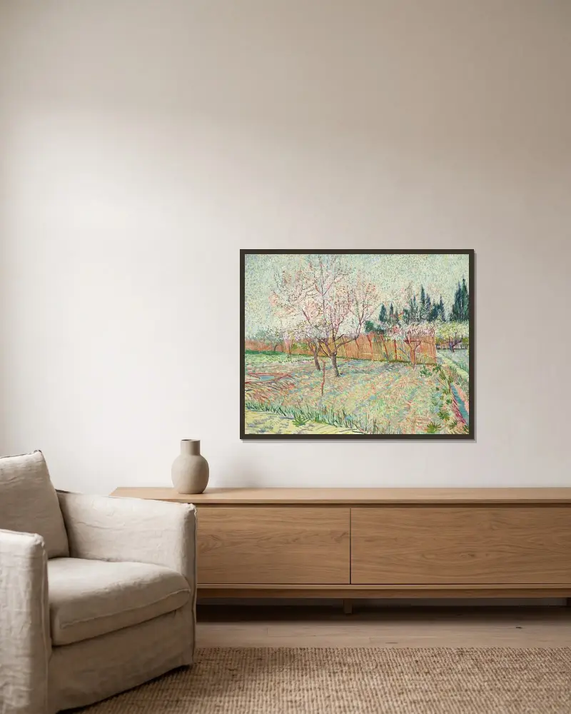 Verger avec cyprès av Vincent van Gogh inramad på en vägg