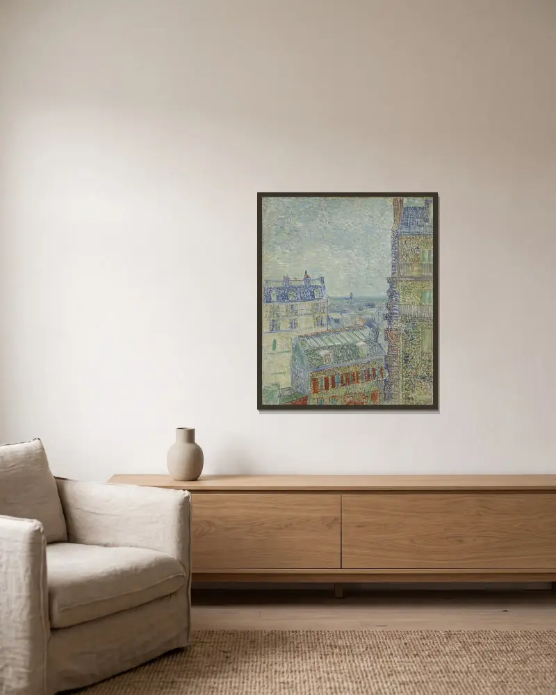 Blick aus Theos Wohnung von Vincent van Gogh gerahmt an einer Wand