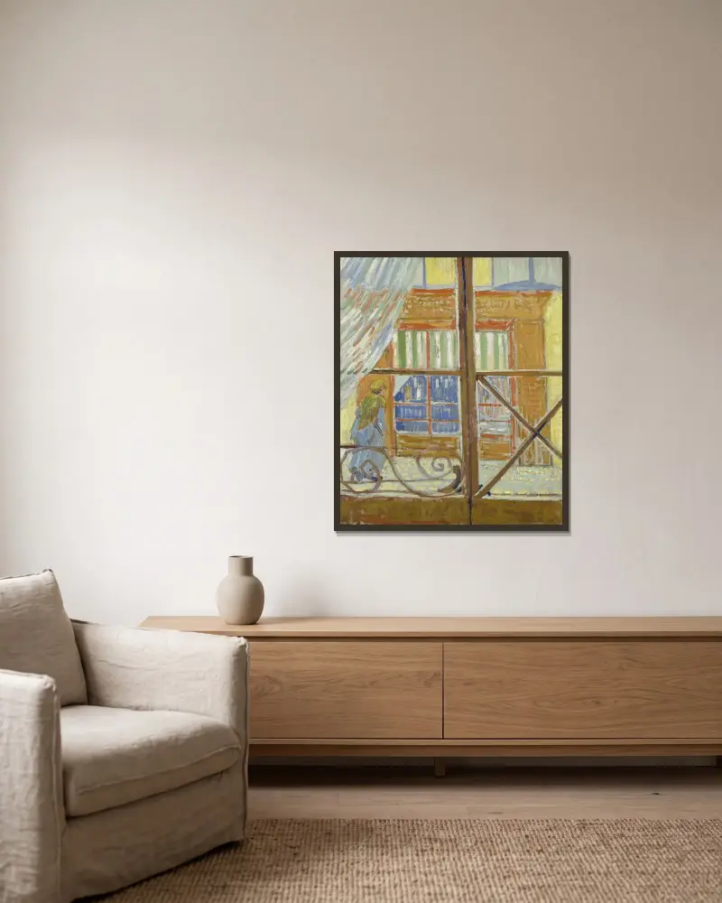 Utsikt över en slaktarbutik av Vincent van Gogh inramad på en vägg