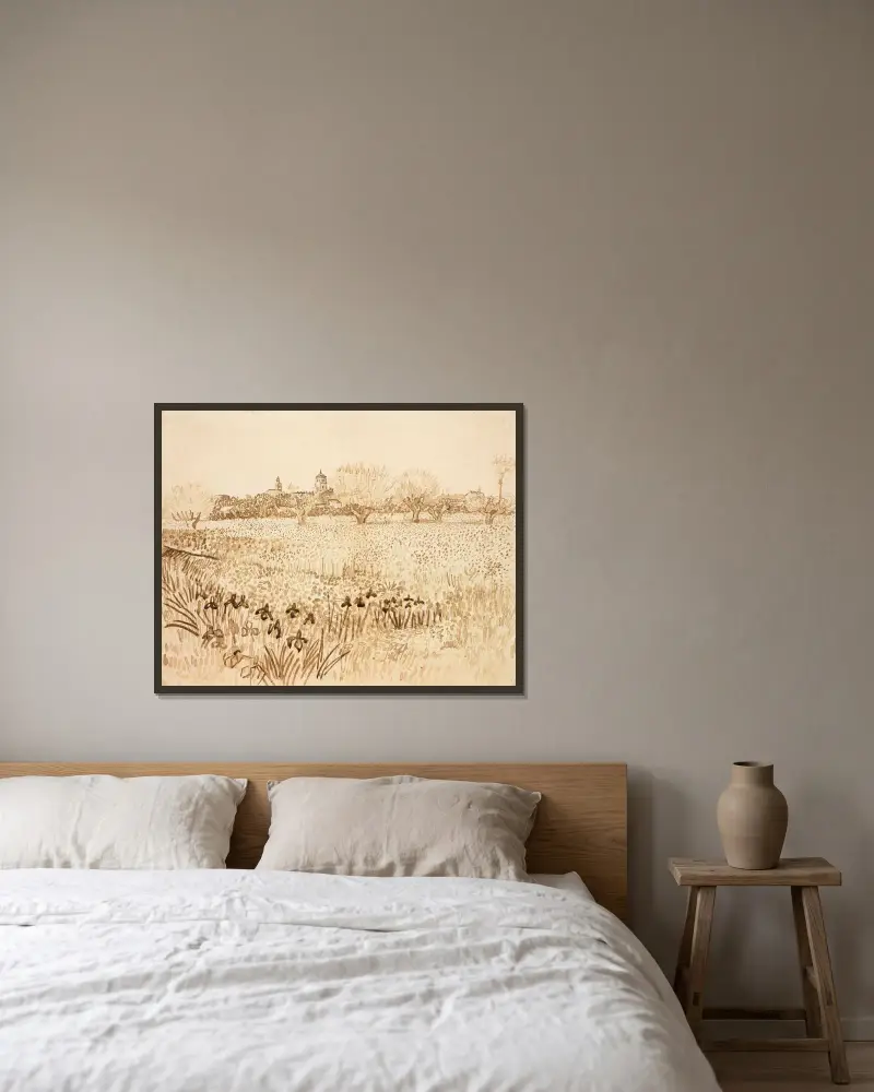 Pohled na Arles, Vincent van Gogh v rámu na stěně