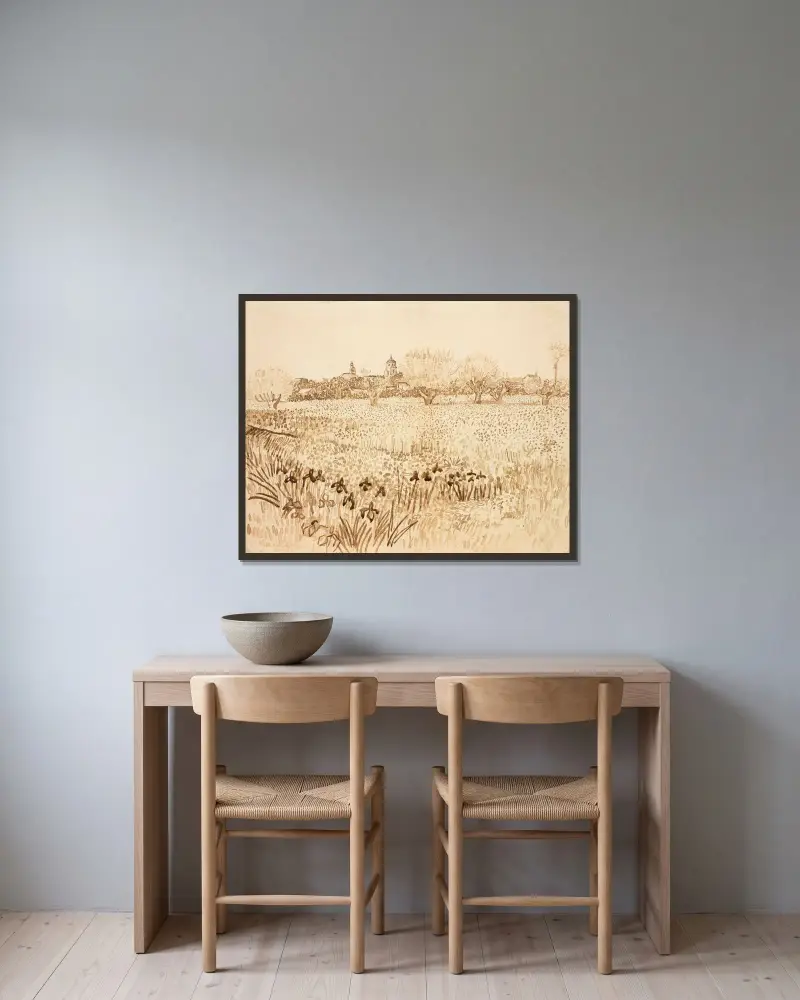 Pohled na Arles, Vincent van Gogh v rámu na stěně