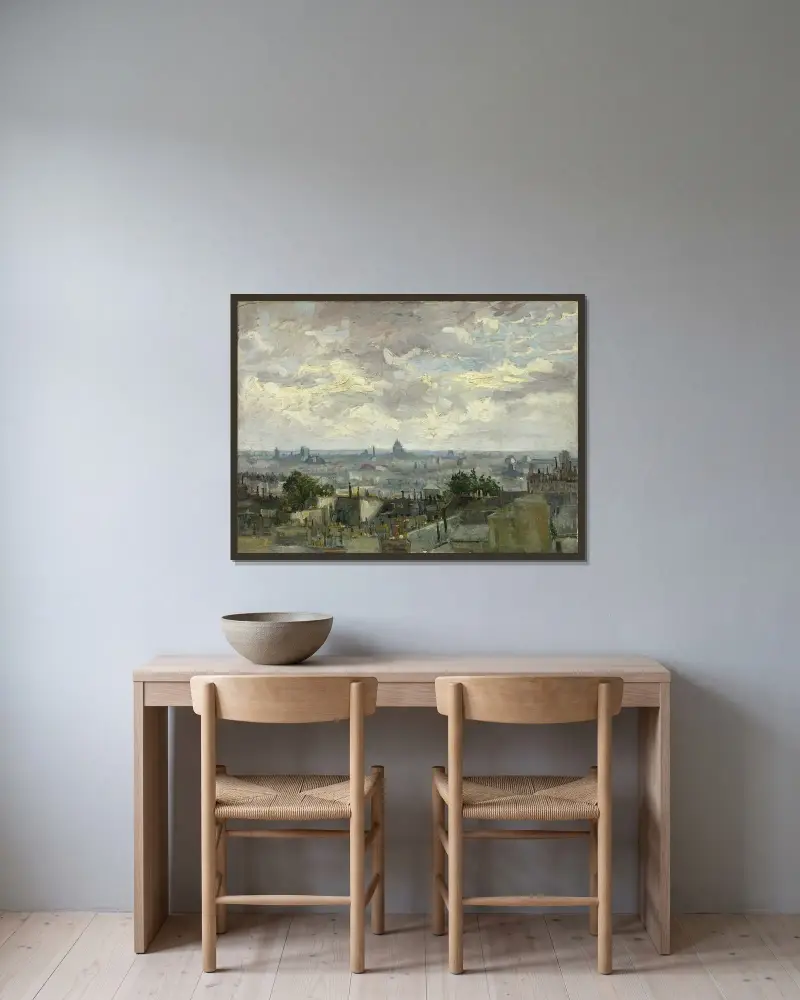 View of Paris av Vincent van Gogh inramad på en vägg