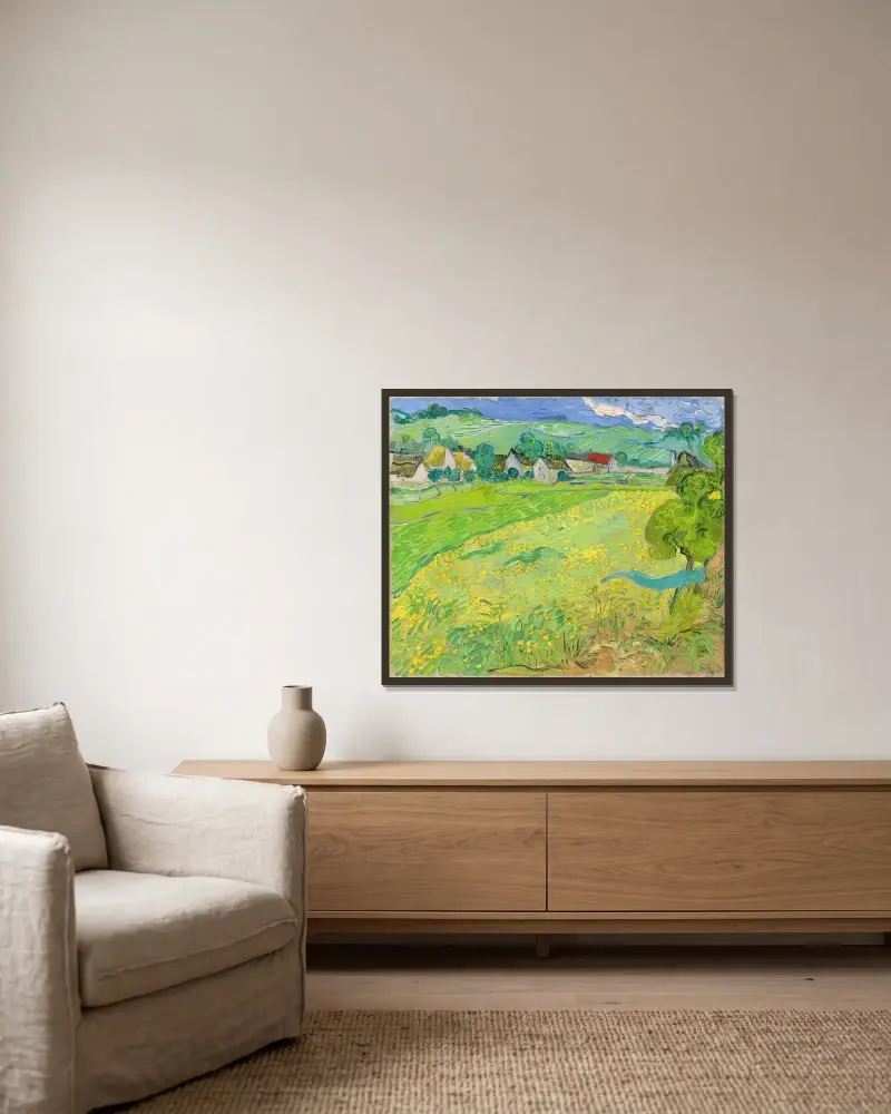 Blick auf Vessenots bei Auvers von Vincent van Gogh gerahmt an einer Wand