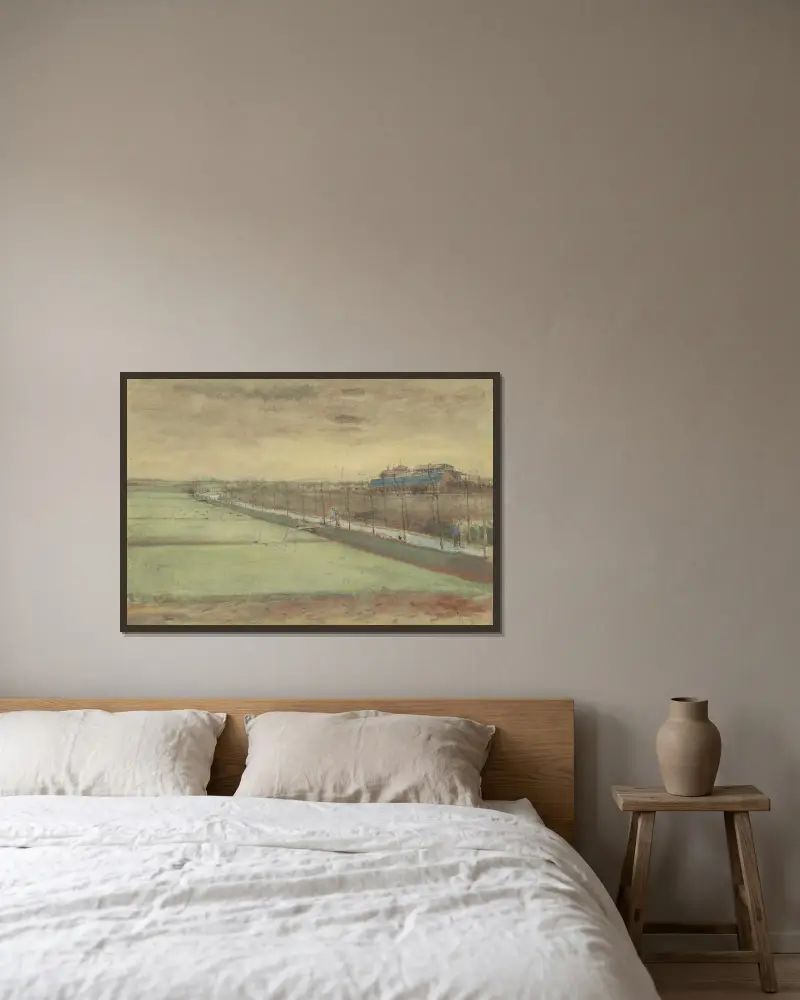 Ängar vid Rijswijk och Schenkweg av Vincent van Gogh inramad på en vägg