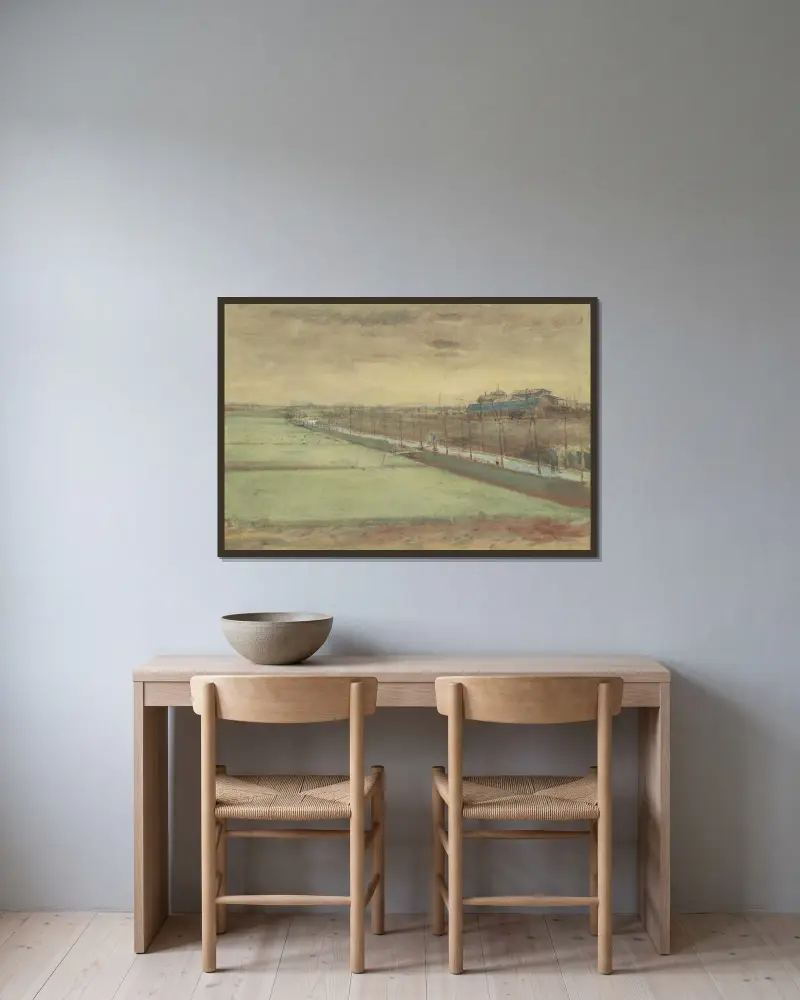Ängar vid Rijswijk och Schenkweg av Vincent van Gogh inramad på en vägg