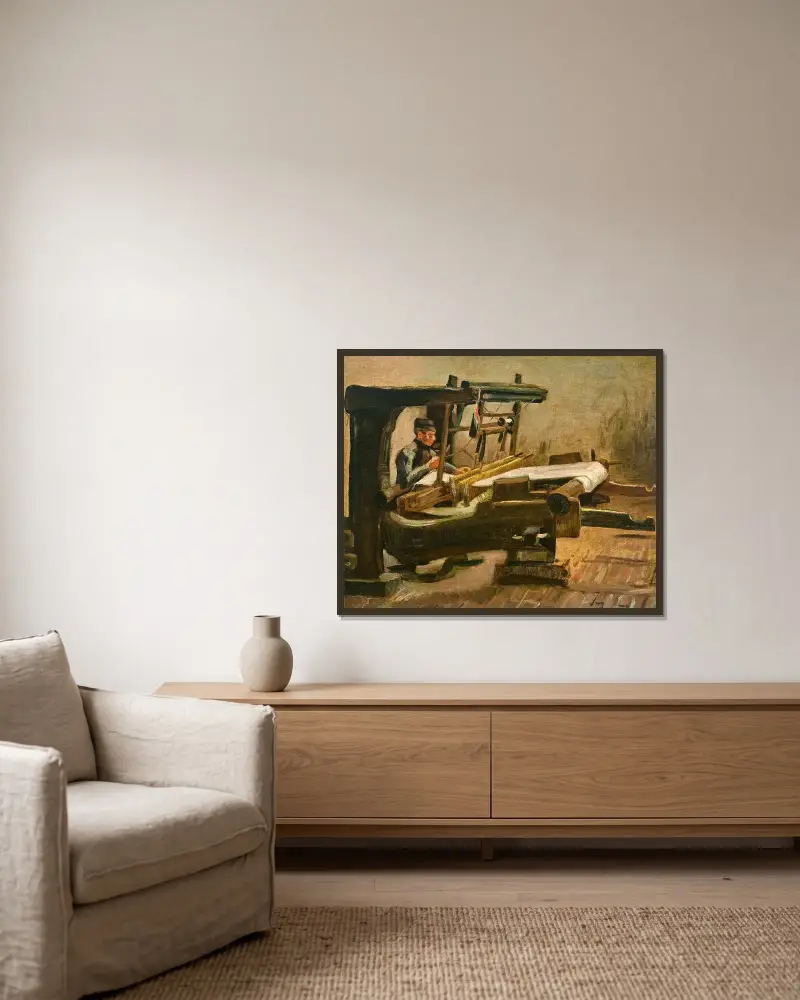 Vävare vänd åt höger av Vincent van Gogh inramad på en vägg