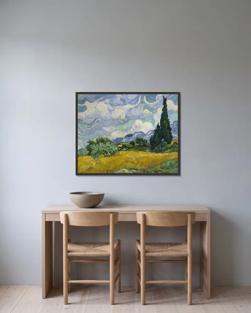 Wheat Field with Cypresses av Vincent van Gogh inramad på en vägg