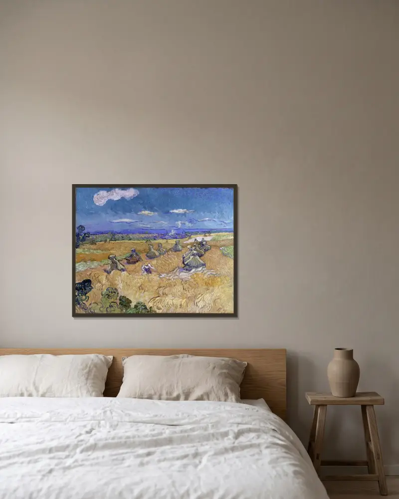 Pšeničné pole s žencem, Auvers, Vincent van Gogh v rámu na stěně