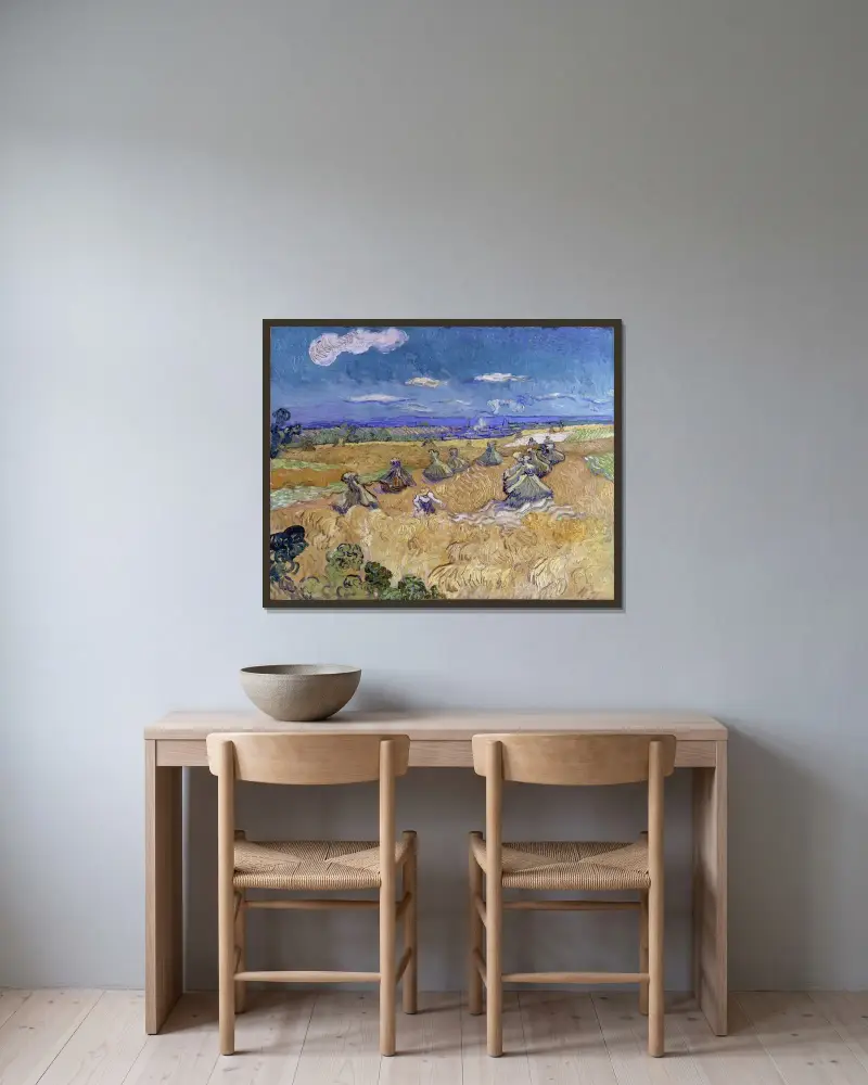 Pšeničné pole s žencem, Auvers, Vincent van Gogh v rámu na stěně