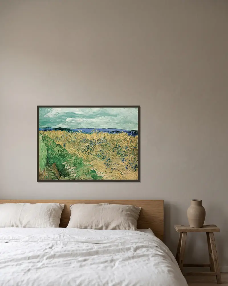 Wheatfield With Cornflowers av Vincent van Gogh inramad på en vägg