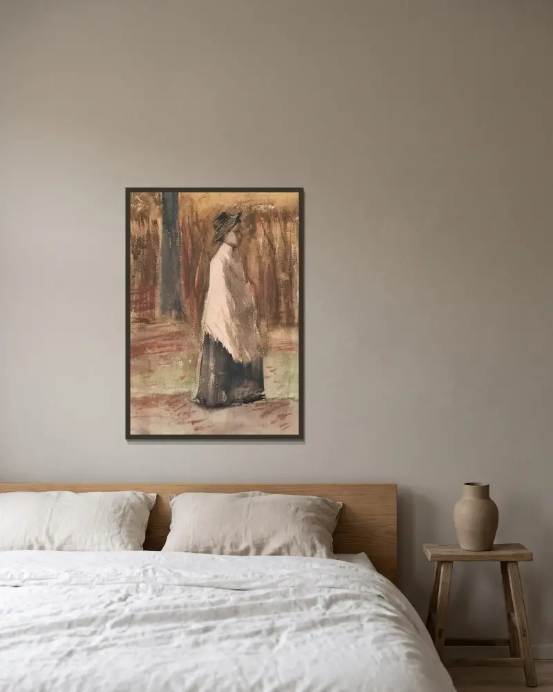 Kvinna i skogen av Vincent van Gogh inramad på en vägg