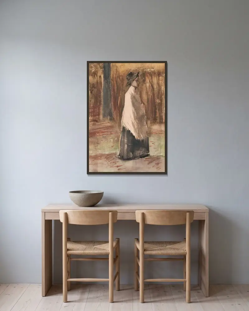 Kvinna i skogen av Vincent van Gogh inramad på en vägg