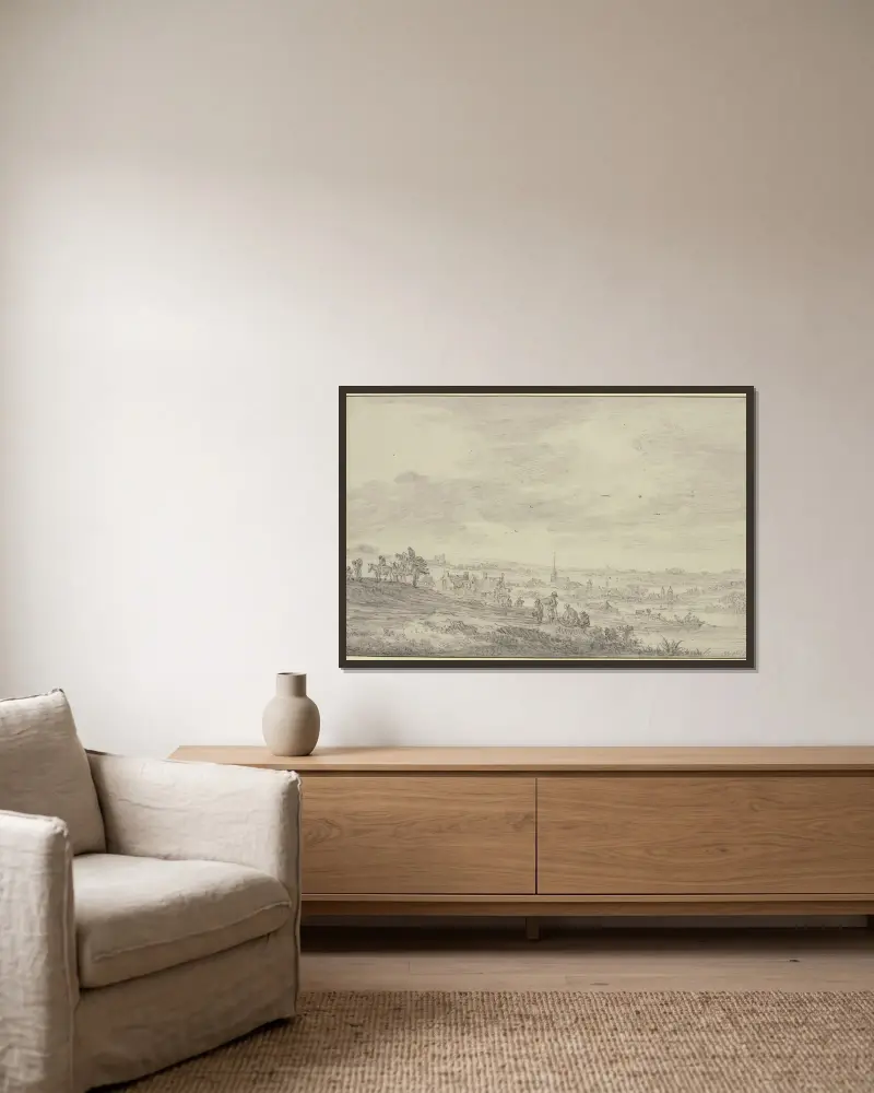 Blick über eine weite Landschaft mit Kirchturm av Jan van Goyen inramad på en vägg
