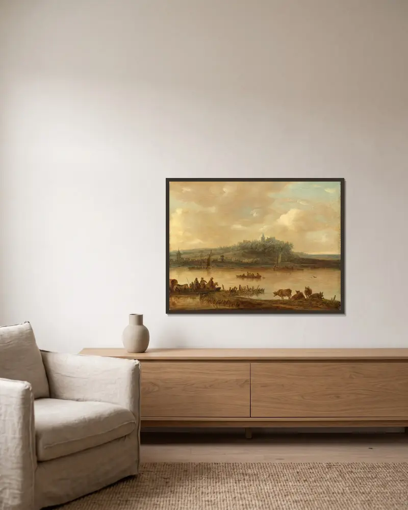Vy över Rhen och Elterberg av Jan van Goyen inramad på en vägg