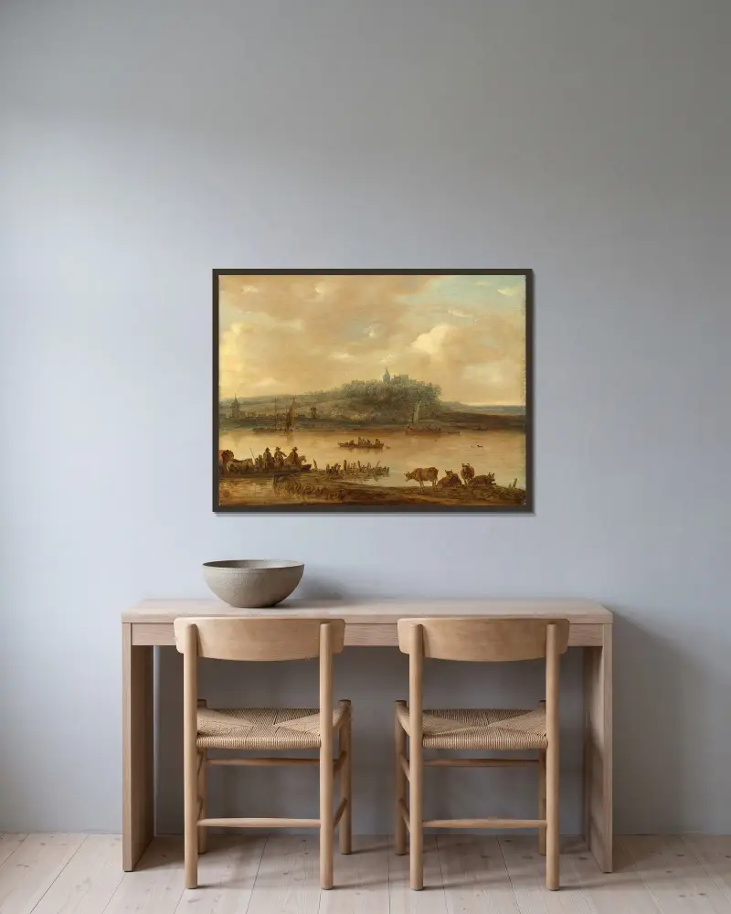 Vy över Rhen och Elterberg av Jan van Goyen inramad på en vägg