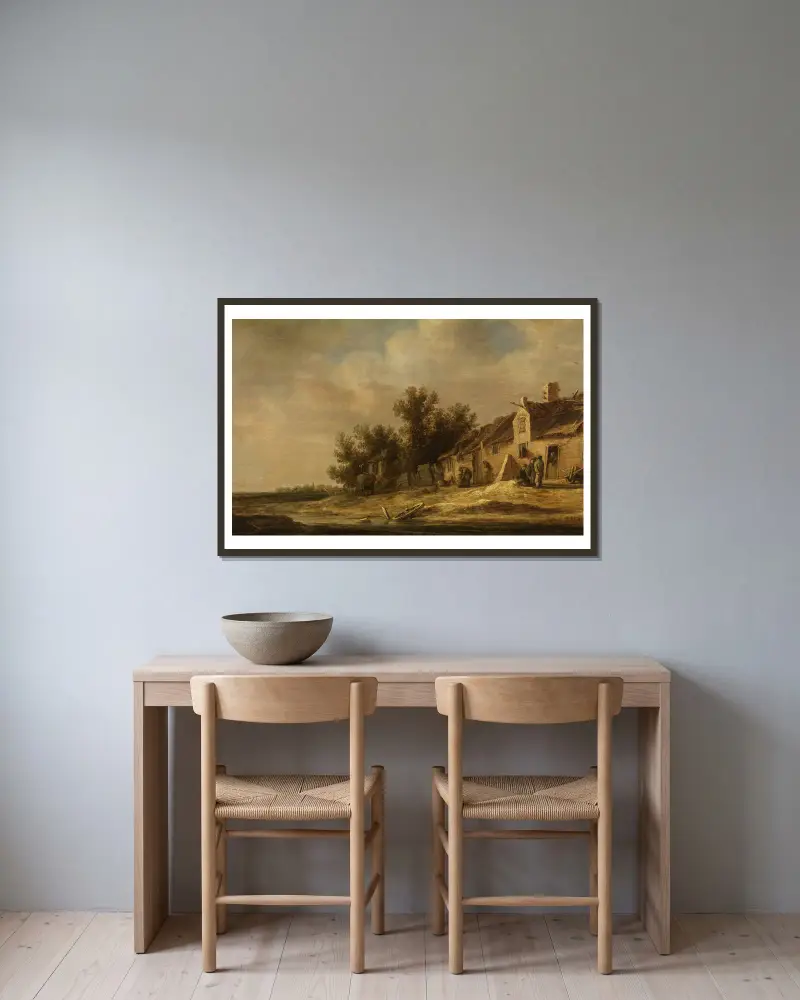 Landschaft, 1631 von Jan van Goyen gerahmt an einer Wand