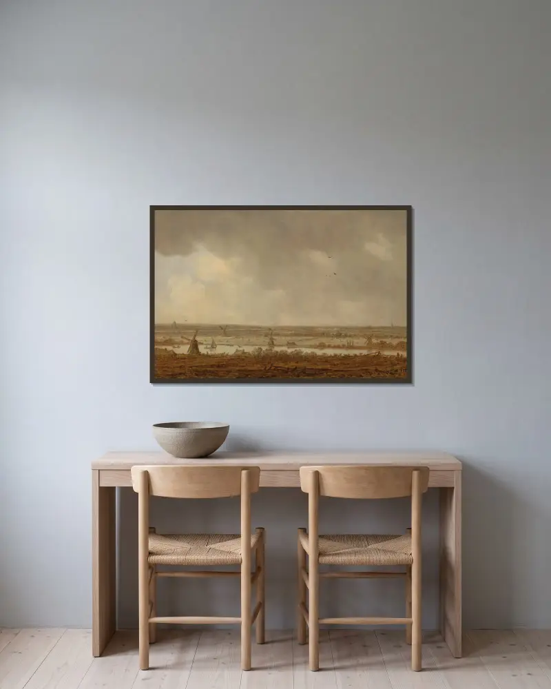 Polderlandschaft von Jan van Goyen gerahmt an einer Wand