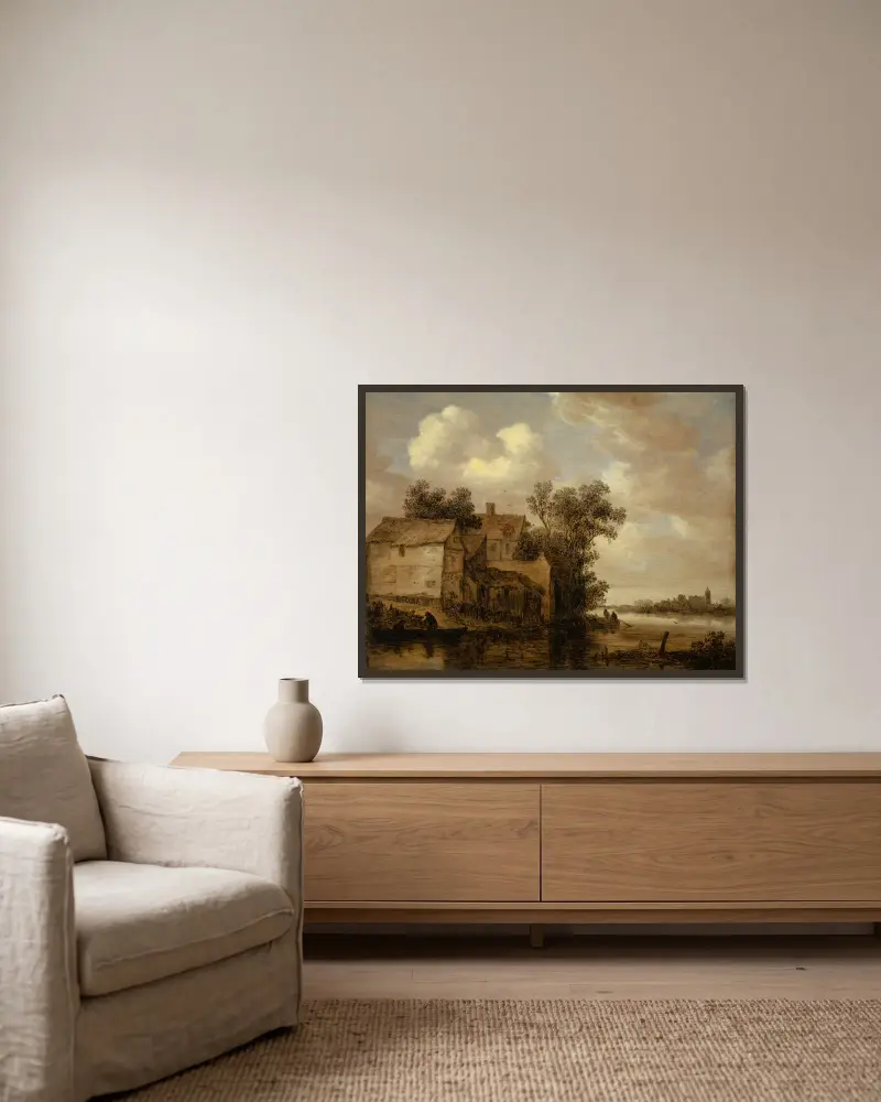 River Landscape av Jan van Goyen inramad på en vägg