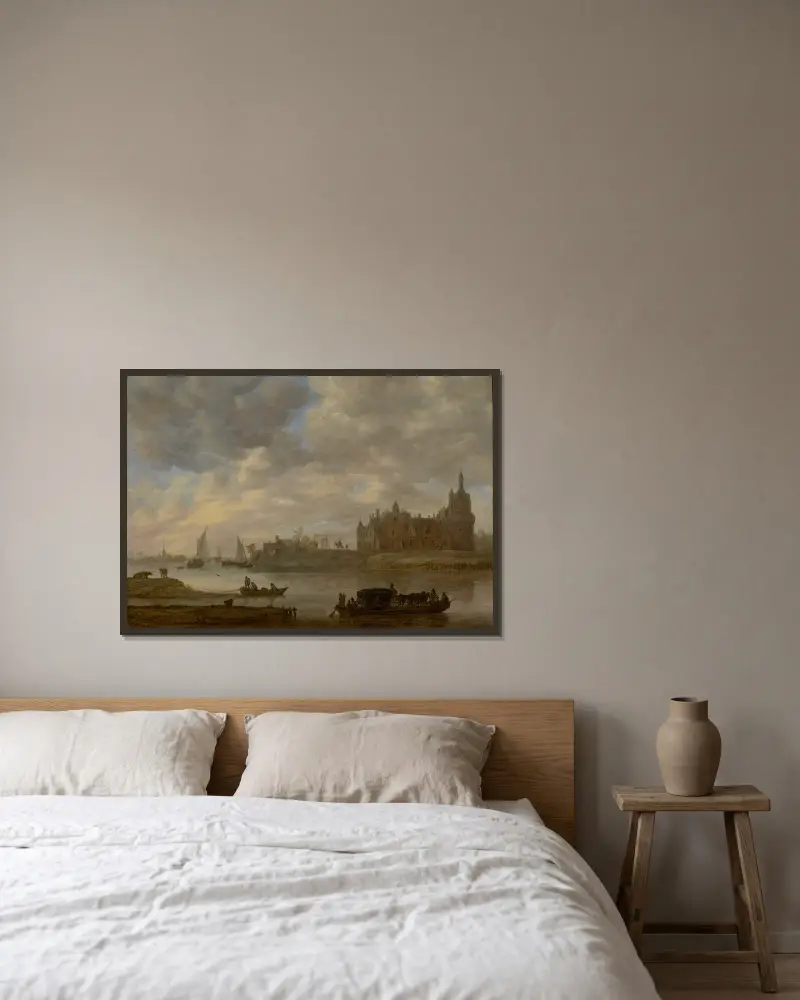 Vy över slottet Duurstede vid Wijk bij Duurstede av Jan van Goyen inramad på en vägg