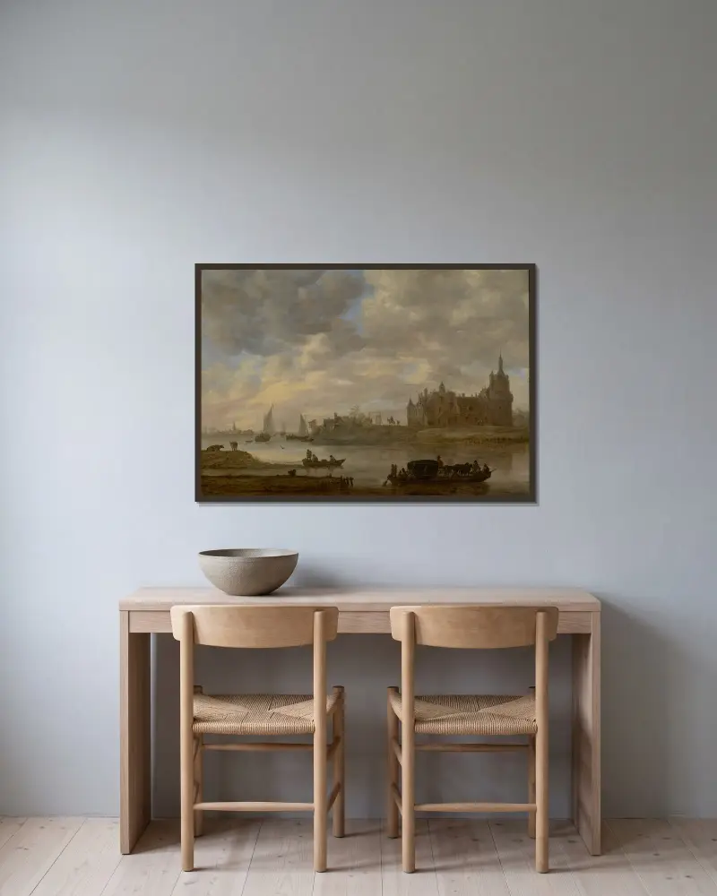 Vy över slottet Duurstede vid Wijk bij Duurstede av Jan van Goyen inramad på en vägg