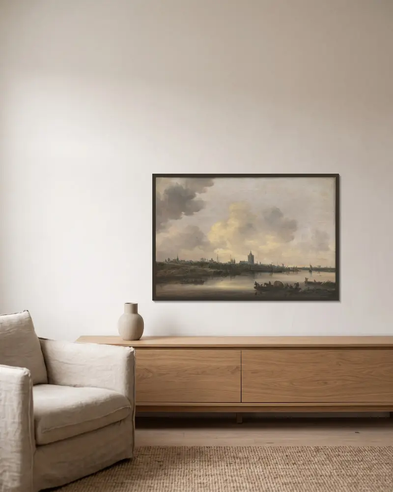 Vy över staden Arnhem av Jan van Goyen inramad på en vägg