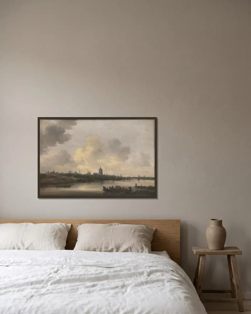 Vy över staden Arnhem av Jan van Goyen inramad på en vägg