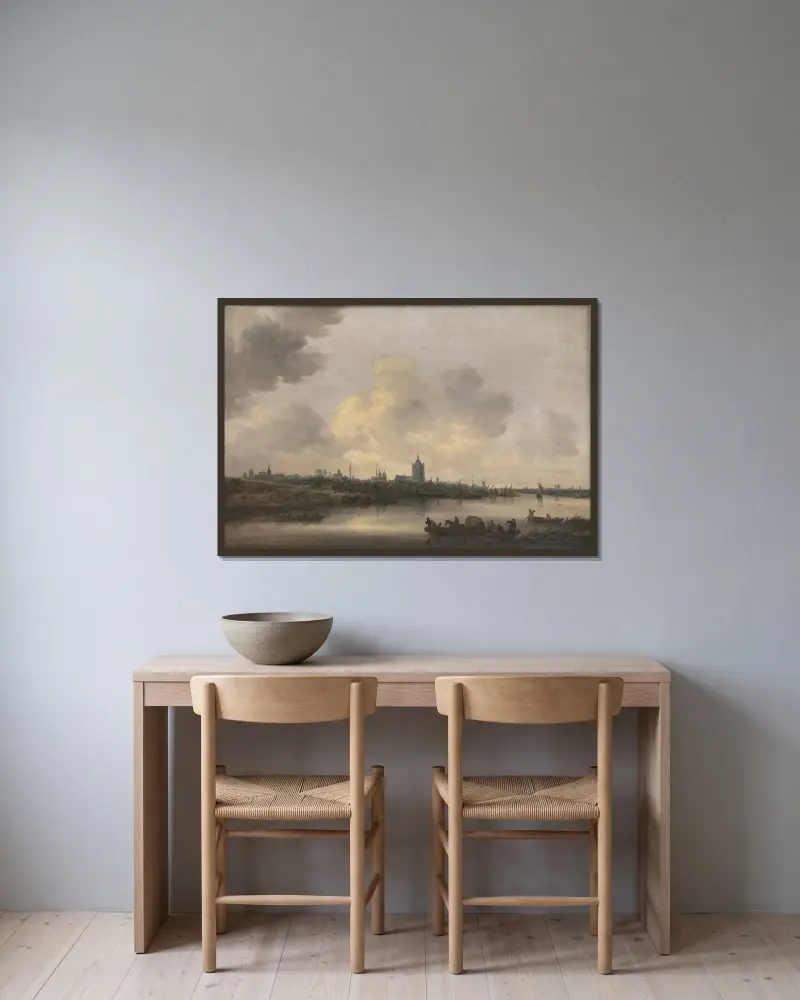Vy över staden Arnhem av Jan van Goyen inramad på en vägg